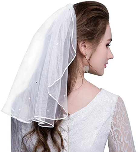 Amerson Brautschleier, Schleier kurz Strass Schleier Elegante Braut Tüll mit Kamm Hochzeitsschleier Hochzeit Kurzer Schleier für JGA Junggesellinnenabschied Hochzeit Zubehör Schleier