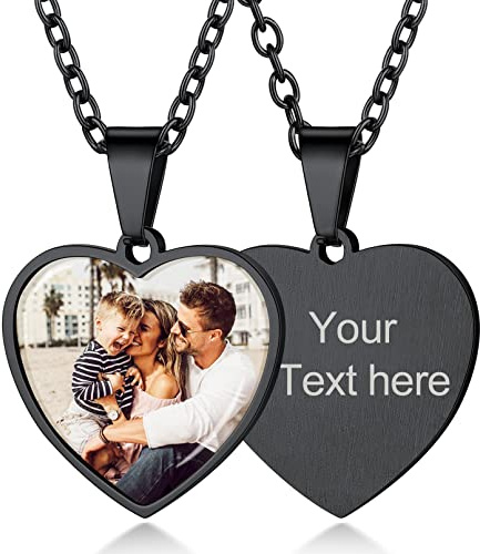 Custom4U Personalisierte Kette mit Foto & Gravur, Herz/Rund/Quadratisch Halskette mit Bildgravur aus Edelstahl, Längenverstellbar Fotokette für Damen Herren als personalisierte Fotogeschenke
