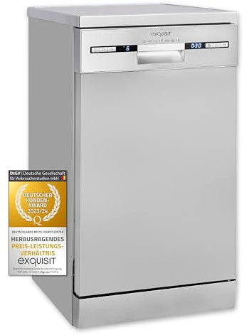 Exquisit Geschirrspüler GSP9309-030E silber | Geschirrspüler 45 cm unterbaufähig und freistehend | 9 Maßgedecke | LED | Spülmaschine 45 cm freistehend
