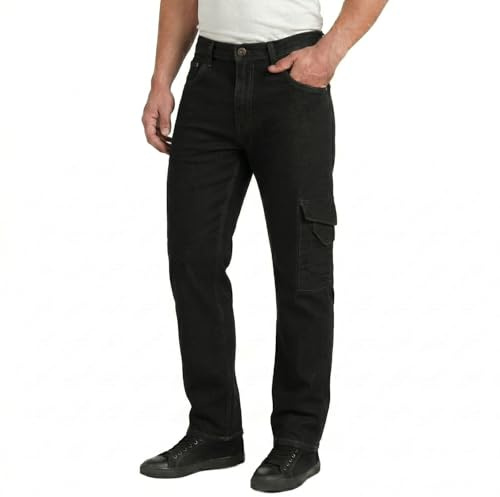 Lee Cooper Herren-Stretch-Jeans aus Denim mit mehreren Taschen, bequeme Arbeitskleidung, normale Passform, robuste Cargohose für Herren, lässige Arbeitskleidung, Zimmermannshose (Schwarz, 42W / 31L)