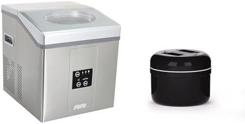 Saro EB 15 Eiswürfelbereiter/15 kg/24 h/230 V/1 Ph/0,16 kW/3 Eiswürfelgrößen wählbar/Luftkühlung & Valira 6212/114 Eiswürfelbehälter, isoliert, Metall, 2,5 l, Schwarz/Grau