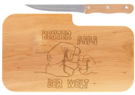 LASERHELD Wooden Bread Board with Engraving Bester Papa der Welt and Knife, 26 x 15 cm, Breakfast Board, Wooden Chopping Board, Snack Board, Gift for Men, Dad, Father's Day