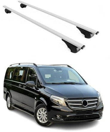 OMAC Dachträger Querträger für Mercedes Vito W447 2014-2026 – Abschließbar – Max. 75 kg – 2 Stangen Stahl Silber