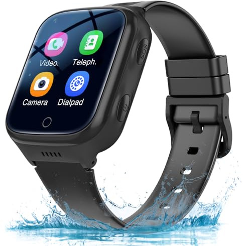 TEZILON 4G Elderly GPS Smart Watch Waterproof Phone Video Call SOS Emergency Alarm Voice Message Camera GPS Tracker Watch Real-Time Tracking Geo-Fence Touch Screen Pedometer Anti-Lost Gift Black