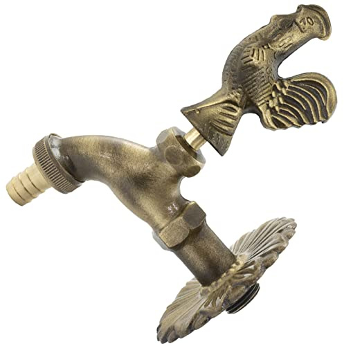 AERZETIX - Rubinetto a Parete Decorativo Retrò Antico Modello Gallo 1/2'' in Ottone Invecchiato per Lavandino Bagno Vintage Giardino Fontana