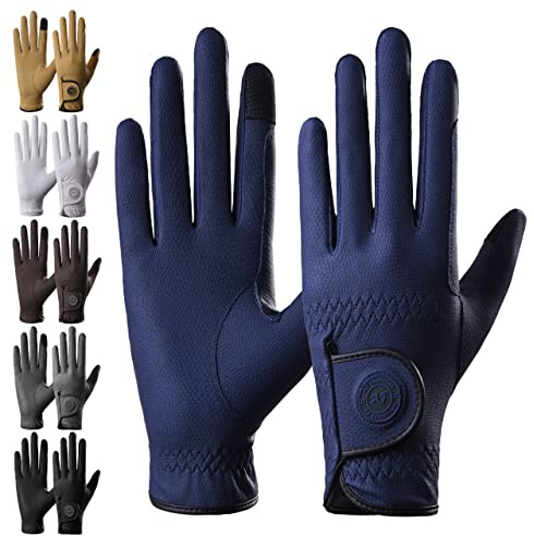 AF EQUESTRIAN Sui Sereno Gants d'équitation pour femme en cuir synthétique de qualité supérieure Motif peau de serpent Bleu Taille M