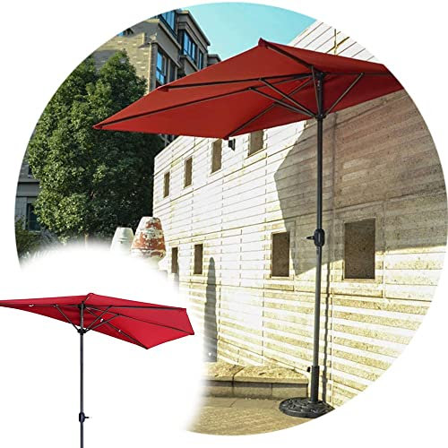 CHEMYO Halbrunder Terrassenschirm, 9,8 Fuß, Halbrunder Balkonschirm für den Außenbereich mit Kurbelmechanismus, Schatten, Verwendung an Wand, Veranda oder Balkon (Weinrot)
