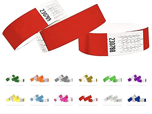 Pulseras de identificación Tyvek 19 mm, 1000 piezas, Pulseras para eventos (Red, 1000 Pack)