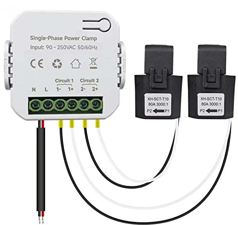 RANRAO Medidor de energía WiFi 80A con Abrazadera CT App KWh, Monitor de energía para el hogar Inteligente, monitoreo/Contador de Electricidad en Tiempo Real, Funciona con la aplicación Tuya/Smart Li