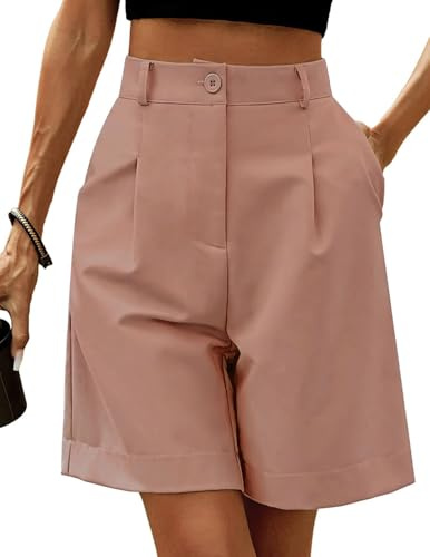 Neecan Womens Casual Bermuda Elastic Waist Wide Leg Knee Length Summer Shorts with Pockets Pink X-Large