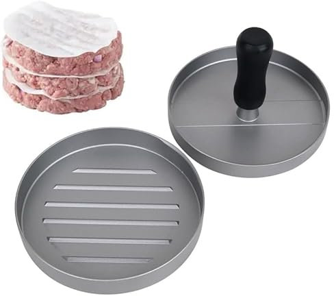 Non-Stick Aluminum Burger Press, Burger Press Machine, Hamburger Patty Maker with 100 Wax Disc Papers, Burger Maker with ABS Handle, for Making Stuffed Pocket Burgers Baking Beef Grill BBQ