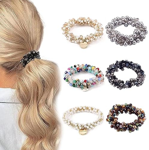 MUYAPAY 6pz Scrunchies Per Capelli Con Perle,Elastici Capelli Donna Accessori Capelli Elastici Capelli Donne Scrunchies Cravatte Elastiche Capelli per Donne e Ragazze Elastici con Cristalli