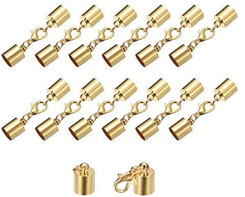 sourcing map 20 Stück Kettenverschluss 8mm Endkappen mit Hummerverschluss Klammern Zylinder Endkappen Schmuck Verschluss für DIY Schmuckherstellung Leder Armbänder Selber Machen Hellgold