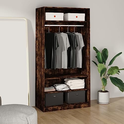 TANZEM Kleiderschrank Räuchereiche 100x50x200 cm Holzwerkstoff, Schlafzimmerschrank, Kleiderschränke, Garderobenschrank, Ordnungssystem Kleiderschrank, Haushaltsschrank - 826614
