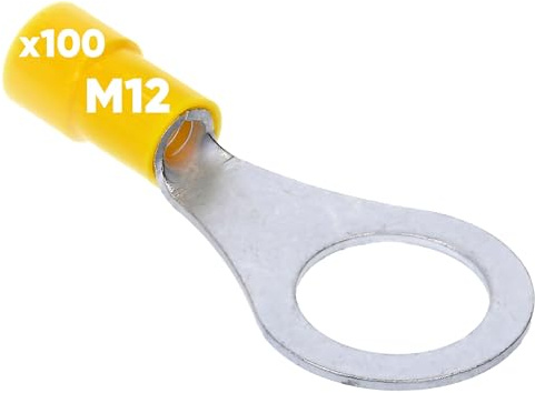 100 Stück Kalitec RKSGM12 Ringkabelschuh 4-6mm² I teilisoliert M12 gelb I Kupfer I PVC Kragen I zum Verbinden von Kabeln oder Litzen I Kabelschuh I Kabelverbinder I schützt elektrische Verbindungen