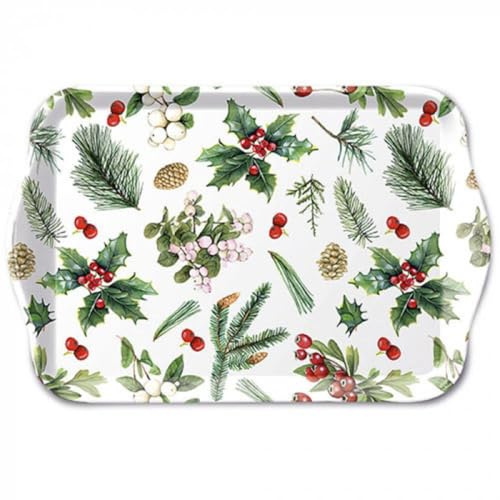 Ambiente Bandeja de Servir Bandeja Decorativa Bandeja 13 x 21 cm melamina Ilex ramitas y Bayas, diseño clásico de Navidad para Adviento Papá Noel y Navidad