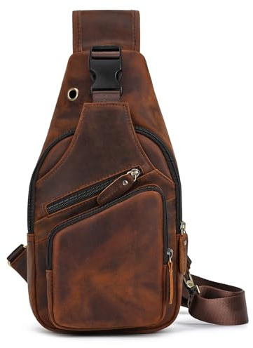 LUUFAN Herren Echtes Leder Sling Bag Brust Schulter Rucksack Crossbody Tasche für Casual Sport Wandern Reisen