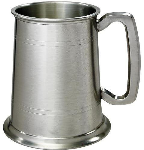 Pewter Tankard 1 Pint Plain Double Line Square Handle Antique Finish Pure Heavy Gauge Beer Tankard Perfect for Engraved Personalised Gifts for Men and Women