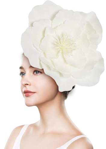 Fascinator mit Blume, große Blumenhüte für Damen, Blumen-Fascinator Schwarz für Damen, großes Blumen-Stirnband, Kostüm, Kopfbedeckung, Stirnband, große Blumen-Haarbänder (Weiß)