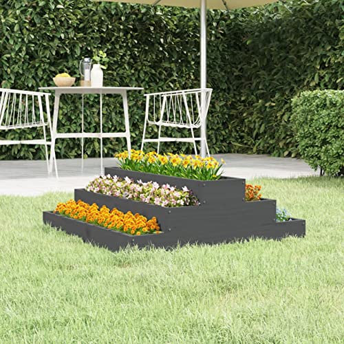 BaraSh Pflanzkübel Grau 80x80x27 cm Massivholz Kiefer Blumentopf Hoch Innen Pflanze Groß
