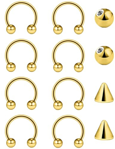 Besyvvin 16G Hufeisen Nasenring Lippenpiercing Helix Ring 1,2mm Piercing Nase Septum Lippe Augenbrauen Silber Schwarz Gold 6/8/10/12/14mm