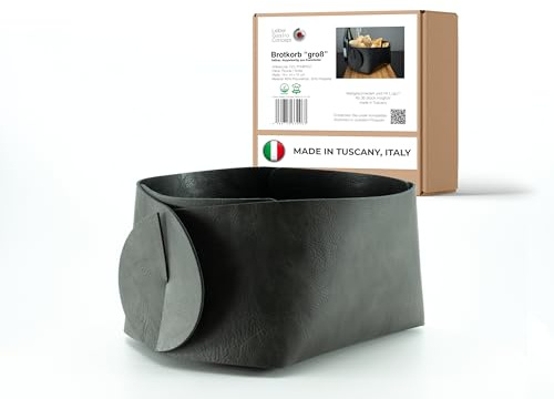 BEEFSTONE Brotkorb aus veganem PU Kunstleder | Steckverbindung faltbar doppelseitig zweifarbig modern Leder Optik (Roccia Felsgrau | Notte Schwarz, groß)