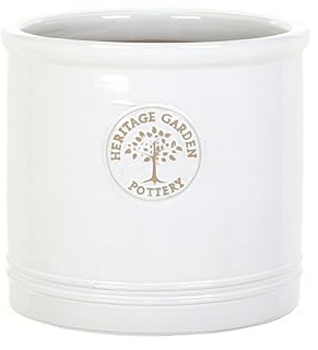 Medium 24cm White Heritage Cylinder Garden Ceramic Planter Plant Flower Pot - Frost Proof