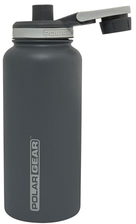 Polar Gear Stainless Steel Water Bottle 1L - Double Wall Vacuum Insulated Water Bottles with Dust Cover Screw Cap, Leakproof Metal Water Bottle, BPA Free Drinking Bottle with Carry Handle (Graphite)