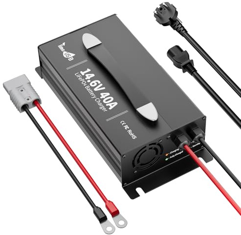 Timeusb 14,6V 40A LiFePO4 Batterieladegerät für 12V LithiumBatterien | 40A Schnellladung,LED-Anzeige,6 Schutzfunktionen,AC-DC Smart Ladegerät,für Lithium Akku