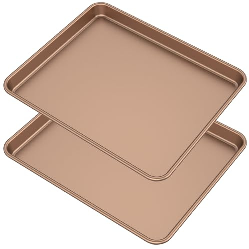 2 st bakplåt 32 x 27 x 2,5 cm rektangulär non-stick kolstål bakplåtar för ugn upp till 230 °C ugnsform, liten kakplåt, ugnsform, lätt att lossa och rengöra