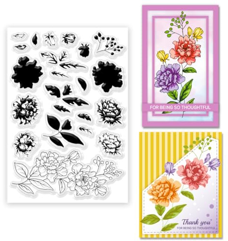 ORIGACH Blumen Silikonstempel Für Die Kartenherstellung Gummistempel Transparente Stempel Für Papierkarten Basteln Journaling Fotoalbum Dekoration Und DIY Scrapbooking