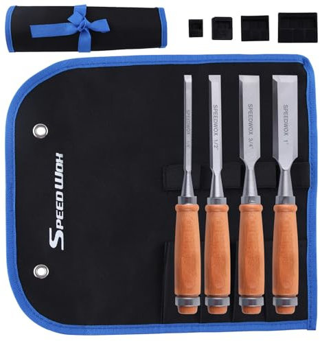 SPEEDWOX 4 Piece Wood Chisel Sets Professional Wood Chisel Set for Woodworking Tools Set Wood Tools Chisel Set Woodworking Wood Chisels for Woodworking 1/4(6 mm), 1/2(13 mm), 3/4(19 mm), 1(25 mm)