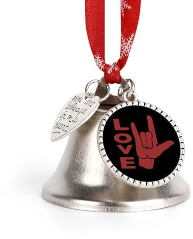 ASL I Love You Sign Language Christmas Bell Ornaments Metal Hanging Bell Pendants for Christmas Tree Party Decor Love Bell