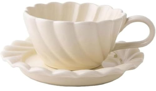 Huiyiwert Taza de café de cerámica con platillo, taza de café dulce de 250 ml, juego de taza de café con latte, taza moca, regalo para mujeres, niñas, mamá, novia, colega, color beige