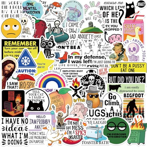 50Pcs Funny Sarcastic Snarky Meme Stickers Laptop Car Scrapbook Phone Skateboard Suitcase Luggage Bike Snarky Meme Vinyl Waterproof Aesthetic Personalised Stickers for Teens Boys Girls Adults