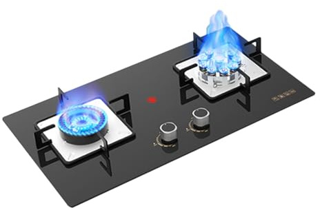 Cuisinière À Gaz 2 Feux,support À Casseroles En Cuivre Moulé En Verre Trempé,table De Cuisson De Conversion GPL/GN,table De Cuisson De Table/encastrée, Avec Protection Contre L'extinction D'extinction