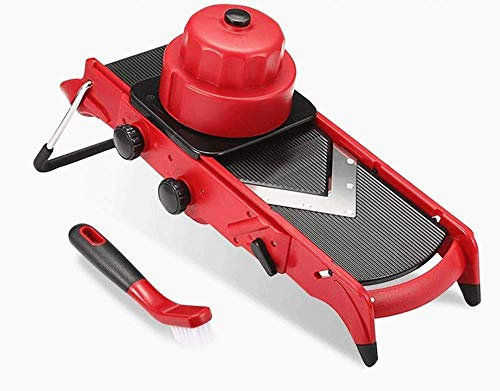 YXUANYZNB Cortador de verduras con hoja en V ajustable, multiuso, multiuso, tiras (6/9 mm), rebanadas (1-6 mm), cubos (cuadrados/rombos), cortador de mandolina, rojo negro