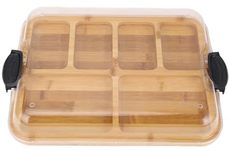 Tabla de Cortar con Compartimentos y Tapa Transparente con Bloqueo para Embutidos, Aperitivos y Más, Tabla de Cortar de bambú de Doble Cara, Tabla de Queso, Tabla de Embutidos de