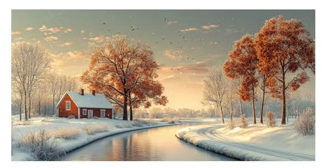 TODOAA Paesaggio invernale Quadro Stampa su Tela in Grande, Poster invernale della capanna sull'albero Quadri Moderni Camera da Letto Matrimoniale - Stampe da Parete Arte - 70x140cm Non incorniciato