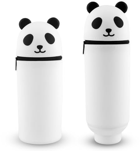 Hopton Kawaii Mäppchen Panda, Süßes 2 in 1 Federmäppchen Panda aus weichem Silikon, Stand up Panda Mäppchen große Kapazität, Schlampermäppchen Stifthalter für Schule, Büro