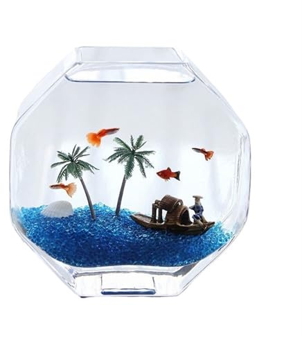 Terrarium Kreatives achteckiges Glas-Aquarium, verdicktes Glas, transparentes Aquarium, kleines Aquarium for den Schreibtisch zu Hause Insekten Schildkröten