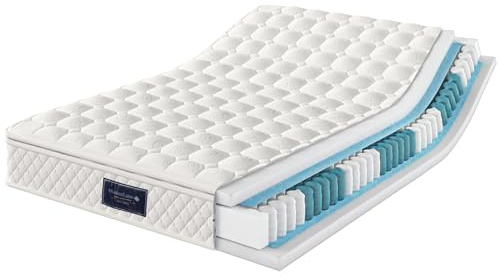 Merax Materasso 140 x 200 cm, materasso a molle insacchettate, grado di durezza H3, a 7 zone, con schiuma confortevole e rivestimento in microfibra, altezza 25 cm, scarico schiena, certificato