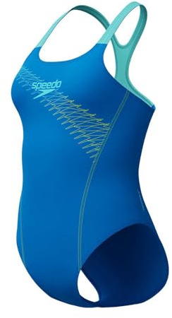 Speedo Women's Medley Logo Swimsuit Swimming Costume Blue Size 38 Approx UK 14