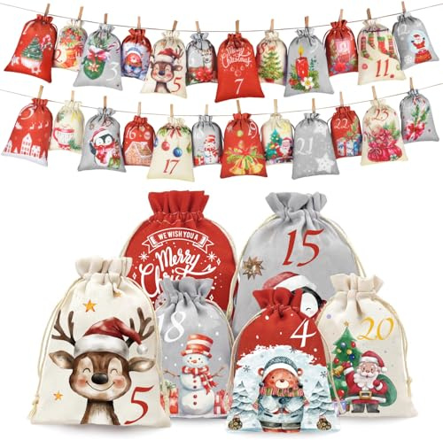 Alintor Groß Kinder Adventskalender zum Befüllen, 2 Größen 18x13cm/15x11cm, Adventskalender Säckchen 2026, Weihnachtskalender