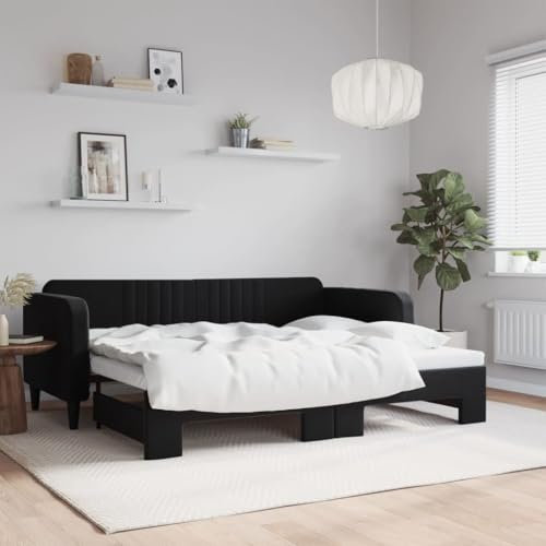 Brokky Tagesbett Ausziehbar Ausziehbett Bett Zum Ausziehen Sofa Bett Daybed Sofa Bett Mit Ausziehbett Schwarz 90x200 cm Samt / 3197067