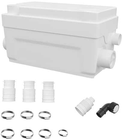 AidoFlo 400W Macerator Pump, 2-In/1-Out, 100L/min, 6m Lift, Sink & Shower | Heat Resistant, Anti-Clog, 6M Vert/60M Horiz – For Sink, Basin, Shower, Bathtub, No Toilet Connection