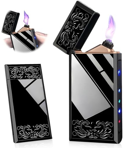 Elektronische Feuerzeug, USB Wiederaufladbar Elektronisches Feuerzeug Fingerabdruckzündung Elektrisch Feuerzeuge Flammenloses Dual LichtbogenFeuerzeug mit Batterieanzeige Winddicht Plasma 75 * 35mm