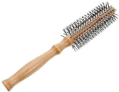 PAMINGONO Runder Haarkamm mit Holzgriff aus Nylon Leichter und Angenehmer Haarstylingkamm für Sanftes Frisieren und Volumen in Alltag und Salon