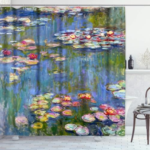 ArtSocket Shower Curtain Lilly Lillies Waterlilies Water Lilies Claude Monet Masterpiece 1916 Home Bathroom Decor Waterproof Polyester Fabric 72 x 78 Inches Set with Hooks
