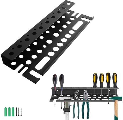 LINTRA Werkzeug Halterung Wand, Eisen Werkzeug Wandhalterung, 40 × 14 × 4,4 cm Wandmontierter Werkzeug-Organizer, Spezielle Lochanordnung, für Schraubenschlüssel, Schraubendreher, Zangen, Schwarz